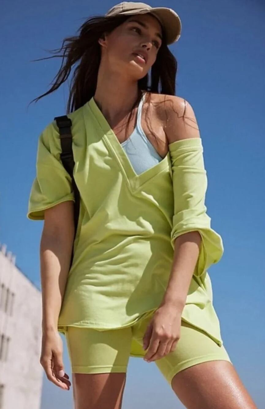 Free People FP Movement HOT SHOT REVERSIBLE SET Top Shorts in Lime Green S NWOT